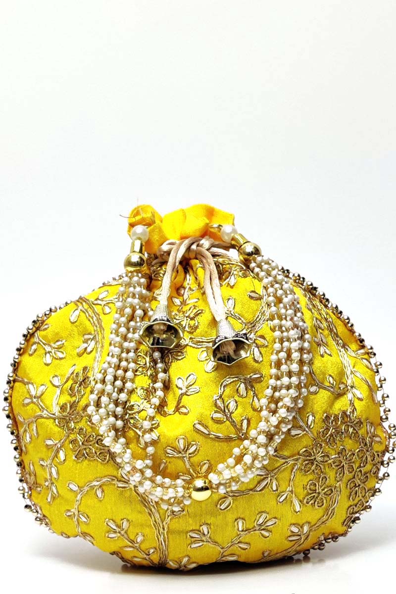 Yellow Colour Beautiful Zardosi Work Potli Bag - Mc251513